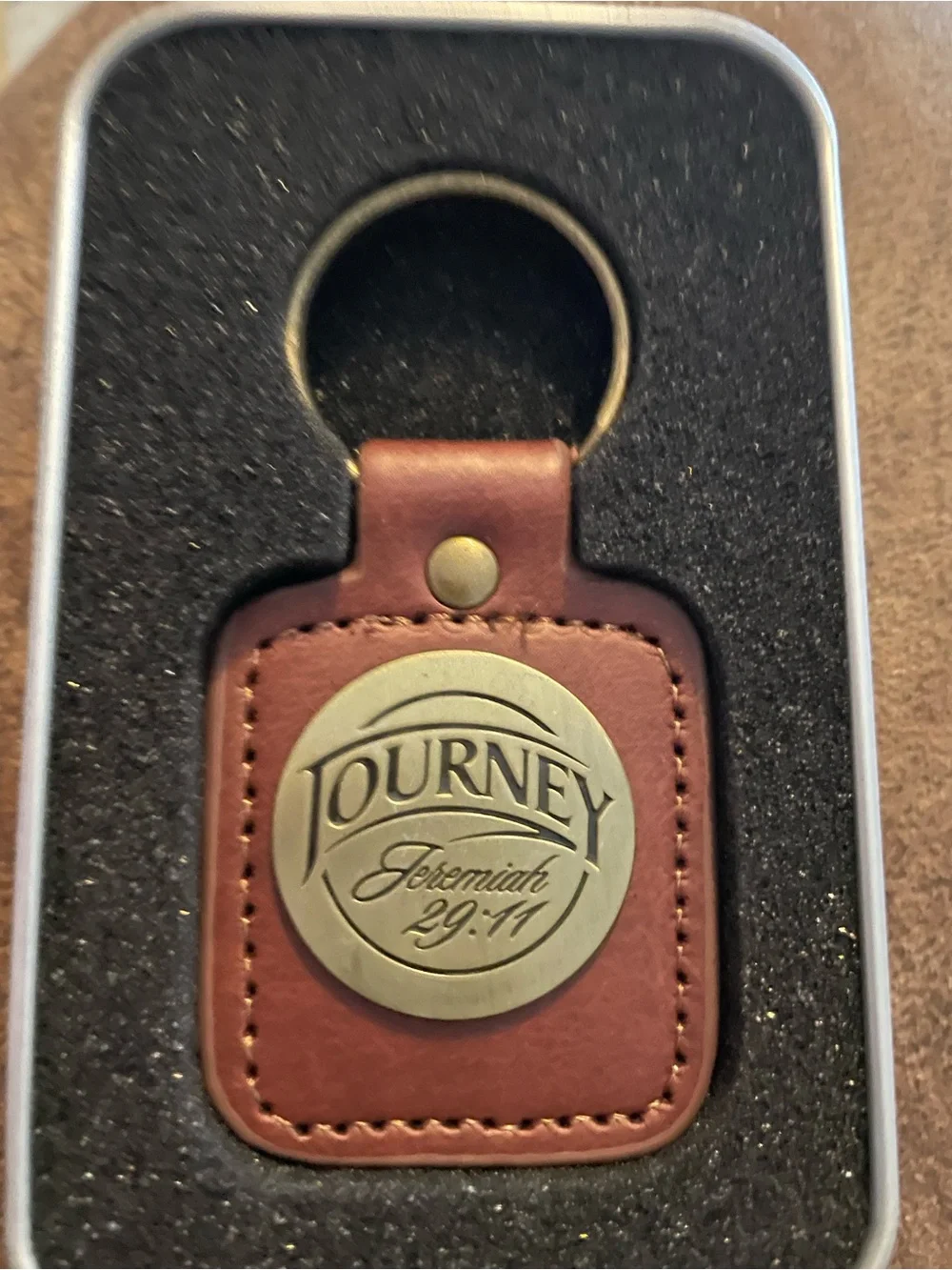 Journey Leather Keychain with Jeremiah 29:11 Plaque - Brown